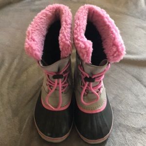 Pink and grey Sorel snow boots